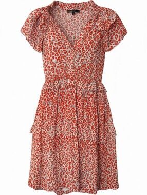 Maje Rutti Leopard Print Ruffle Mini Dress